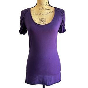 VELVET by Graham & Spencer Purple Long Ruched Sleeve Stretch Jersey T-shirt SZ L
